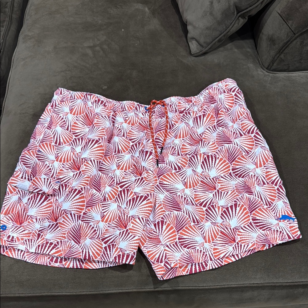 Tommy Bahama Red and White Swim Trunks Tropical Design